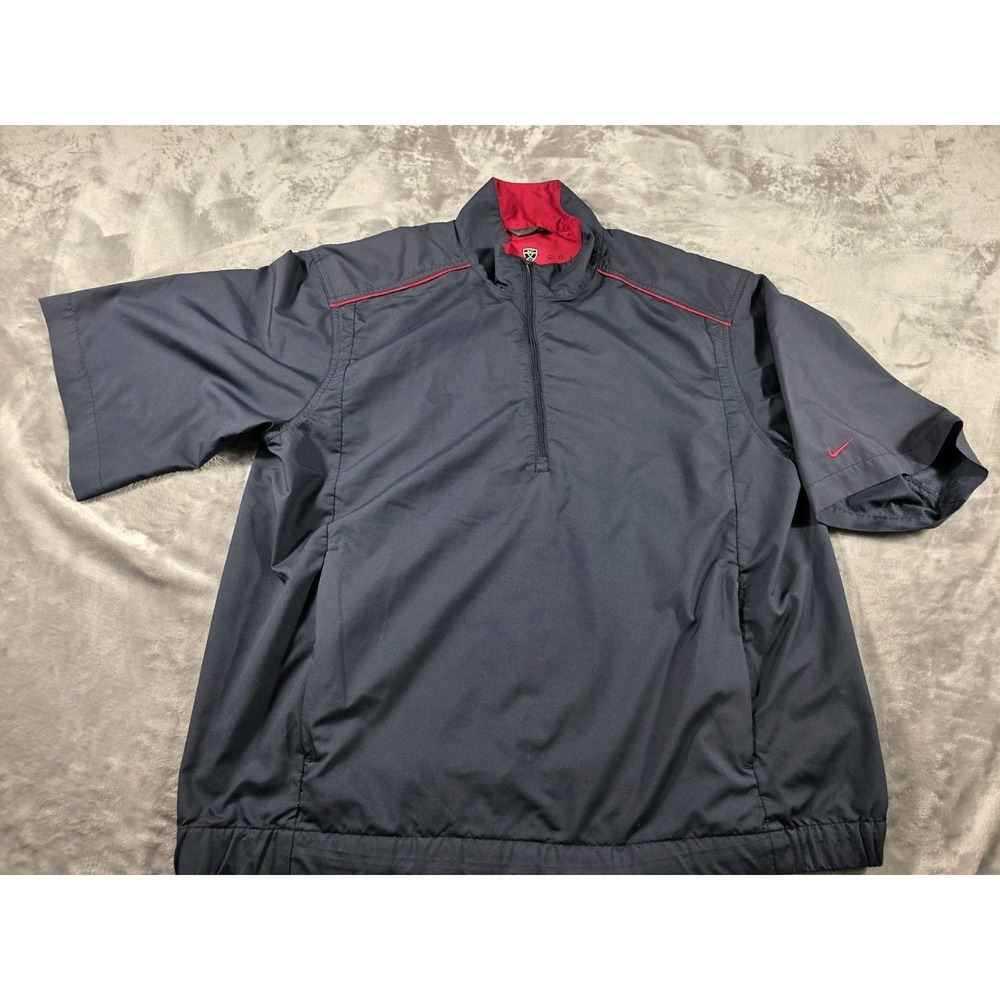 Nike Golf Pullover Jacket Mens Large Navy Red 1/4 Zip Short Sleeve Windbreaker